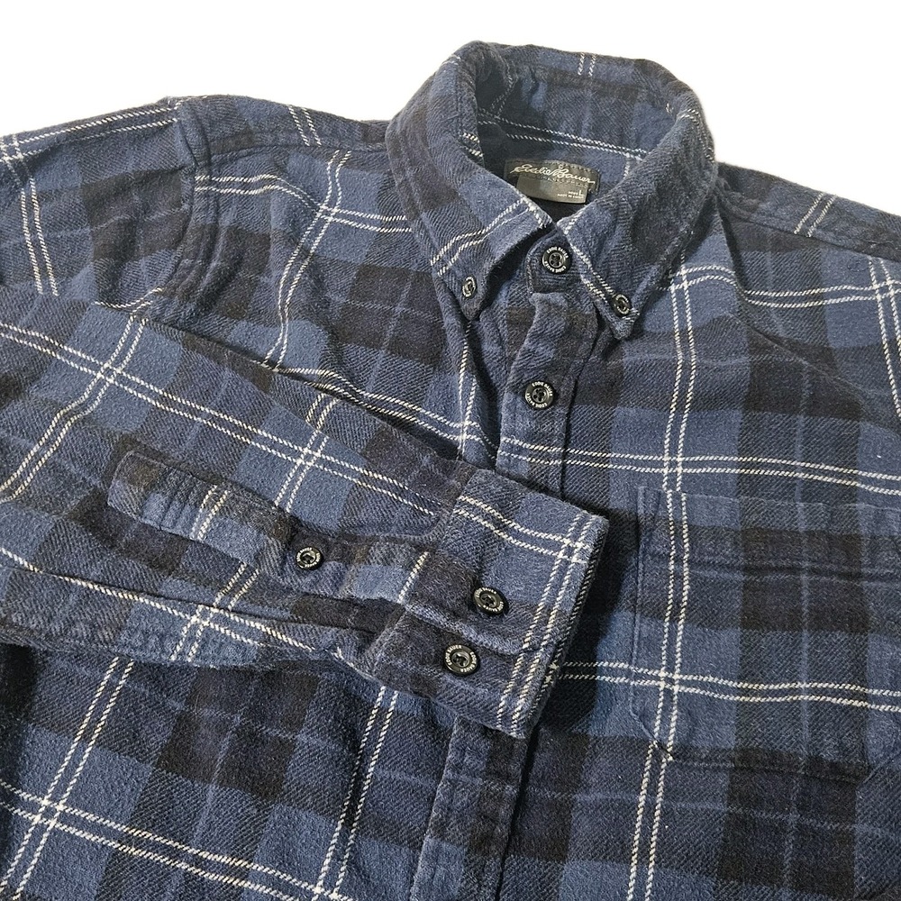 Eddie Bauer Wool Blend Button  Shirt‎ Mens M/L Blue Buffalo Plaid